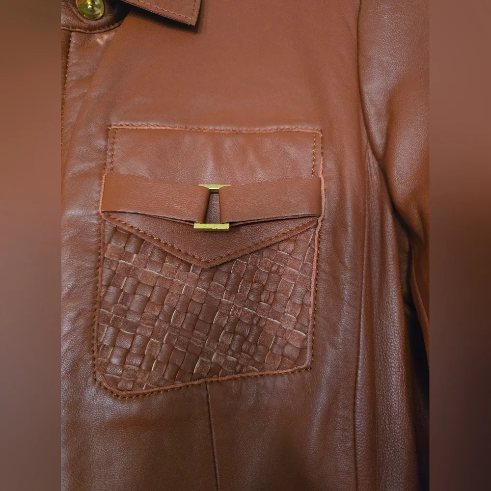 Vintage 90's BCBGMAXAZRIA Tan Leather Jacket - Picture 4 of 10